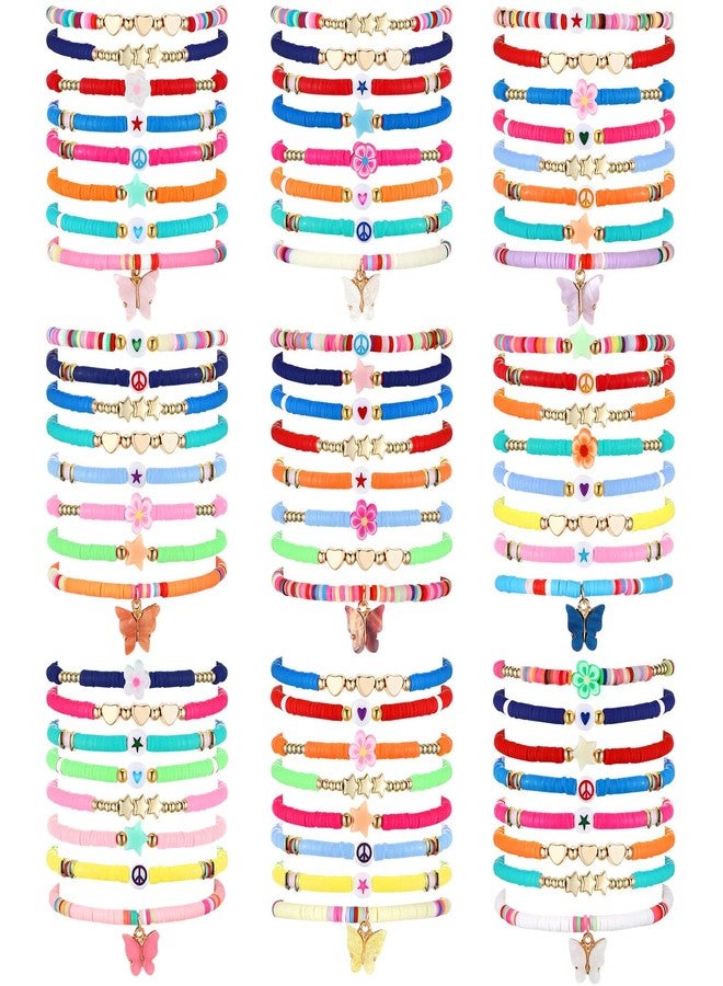 Ecation 96 Pcs Colorful Friendship Bracelets Gift Bulk Heart Star Butterfly Cute Stretch Preppy Bracelets Cute Adjustable Heishi Cute Clay Beads Bracelets for Summer Beach Graduation Party Favors - Image 1